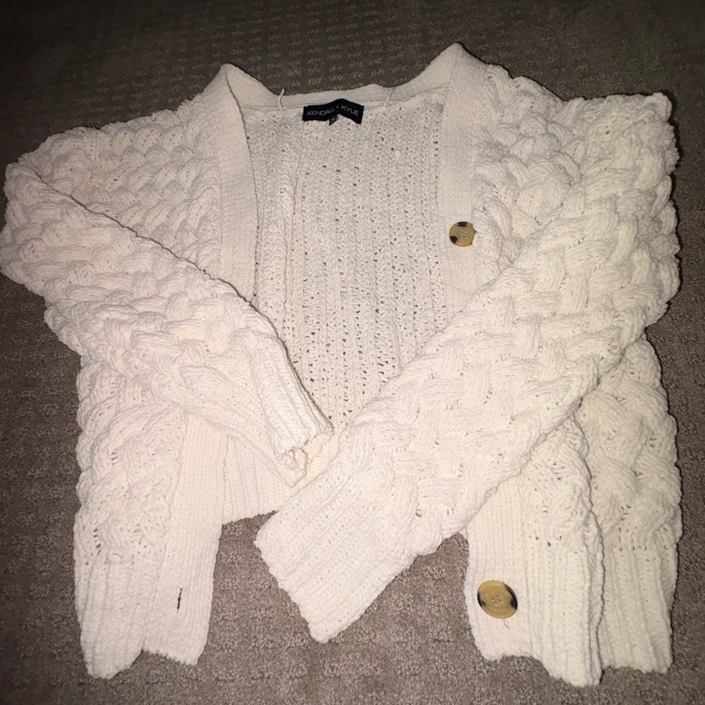 Kendall & Kylie Cream Cable Knit Cardigan Sweater
